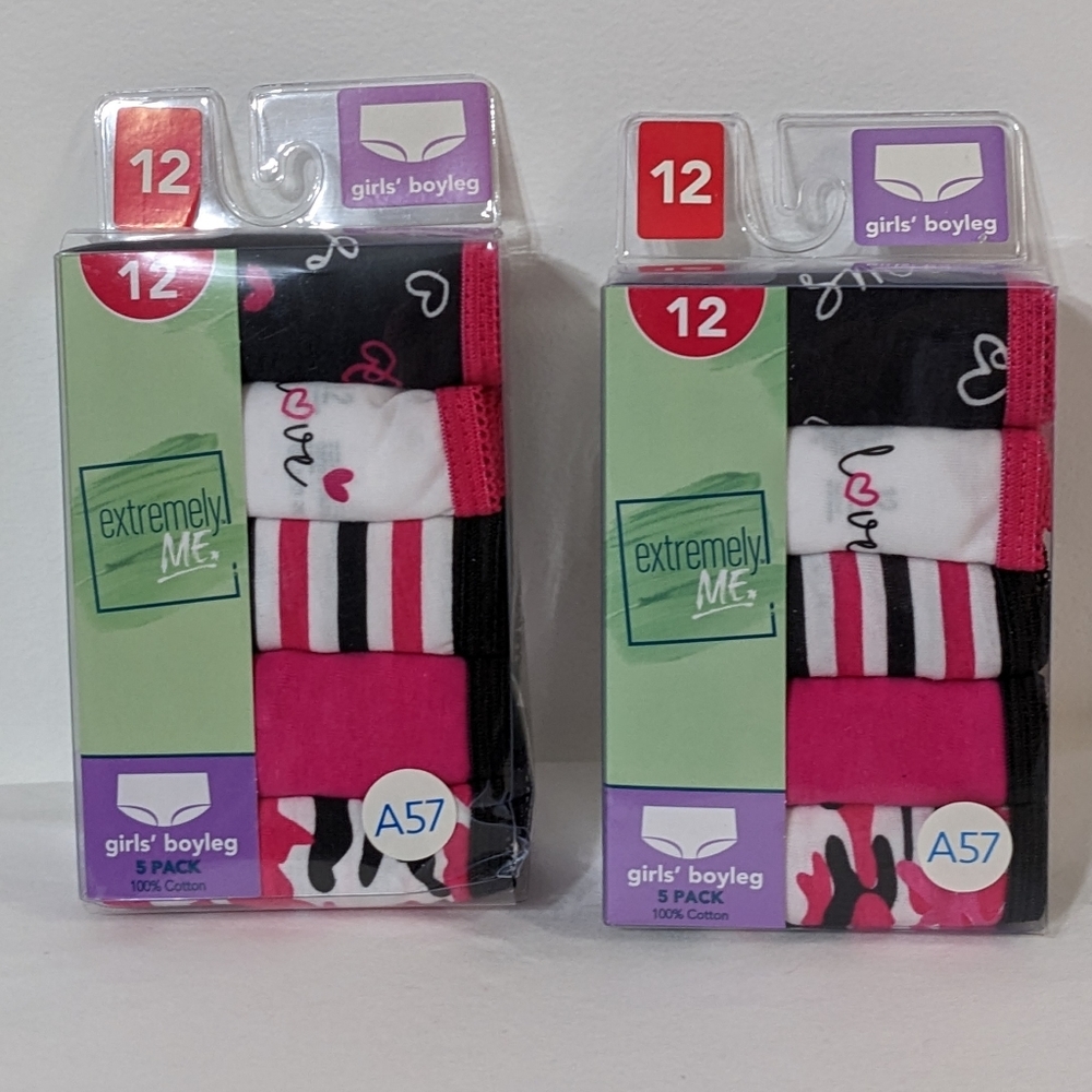 Girls 100% Cotton Boyleg Underwears(5 PACK), Size 12, Bundle of Two
